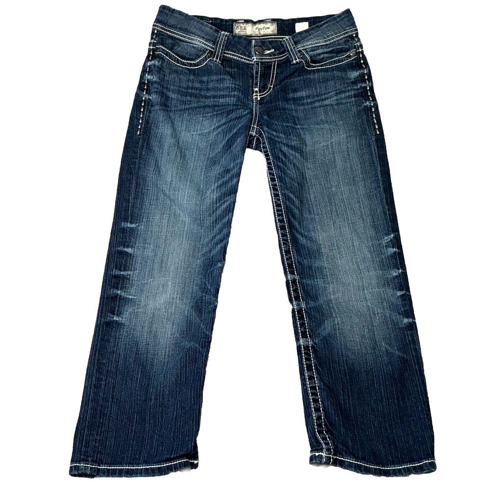 BKE Denim Women Payton Straight Stretch Jeans Size 27 Blue Stitching